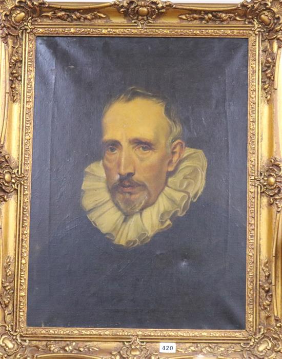 18th/19th Century School, oil on canvas, 17th century style portrait of a bearded gentleman wearing a ruff, 59 x 43cm